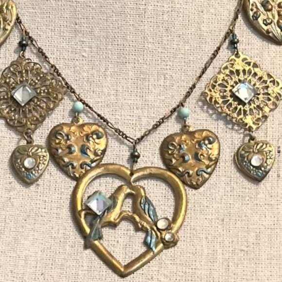 🙂🆕🩷Eye-catching Vintage Handmade Swarovski® Crystal & Brass Chunky Necklace - Picture 3 of 3